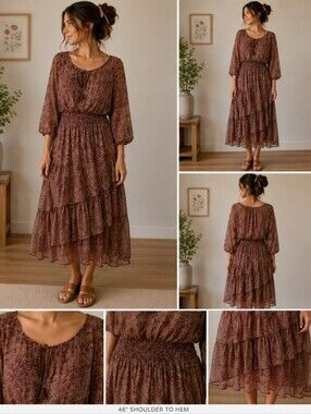 Time To Bloom Size Large Floral Peasant Style Prairie Dress